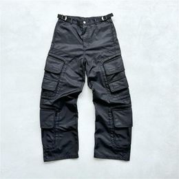 Men's Pants Black Tactical Multi-Pocket Nylon Cargo Men Loose Fit Adjustable Waist Kpop Streetwear