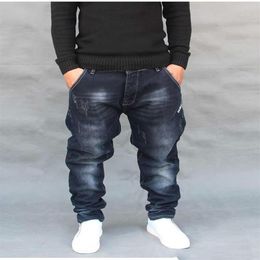 Fashion Hip Hop Harem Jeans Mens Jogger Pants Jeans Long Stretch Loose Baggy Denim Blue Trousers Designer Men Clothes323E