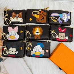 Luxury Brand Women Key Wallets Brown Letter KEY POUCH POCHETTE CLES Designers Cartoon Animal Lion Duck Bear Coin Purses Wallets Card Holder With Keychain Charms