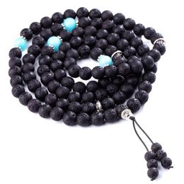 Buddhist Prayer Beads 7 Chakra Multilayer Yoga Meditation Mala Healing Lava Rock Diffuser Bracelet Necklace Gift Box Beaded Stran233C