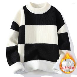 Men's Sweaters Plaid Fleece Sweater Man Winter Clothing Cool Things And Knitted Top Round Collar O-neck Pullovers Clothes