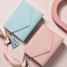 Wallets Women Cute Short Wallet Student Coin Purse Card Holder Soft Leather Hasp Fold Over Small Trend Tassel Pendant Money Bag