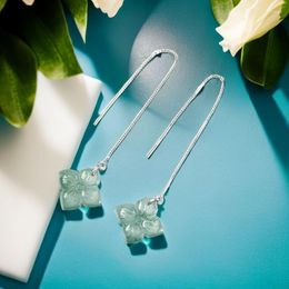 Dangle Earrings Burmese Jadeite Flower Natural Jewelry Women 925 Silver Designer Charm Stone Chinese Jade Carved Gemstone Real Blue