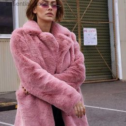 Women's Fur Faux Fur Autumn and Winter Pink European and American Fur Coat Fox Fur Street Hipster Faux Fur Lapel Long-sleeved Fur Coat L230920