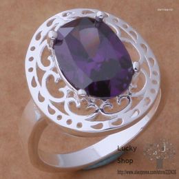 Cluster Rings AR411 925 Sterling Silver Ring Fashion Jewellery Plate Inlaid Purple Stone /bylakpsa Fwdaonka