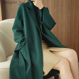 Women's Wool Blends Water Wave Double Sided Wool Coat Women Long Loose Solid Elegant Autumn Winter Woolen Fabric Loose Coat 2023 L230920