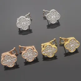 New arrive Four leaves Earrings full crystal for Women Fashion Genuine Jewellery rose gold/silver/gold love earring Enamel Party Gift