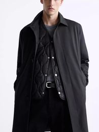 Men Blends Casual Loose Long Windbreaker Coat Detachable Cotton Vest Overcoat Autumn and Winter Men 230920