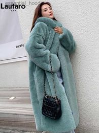 Women's Fur Faux Fur Lautaro Winter Long Loose Casual Windproof Soft Thick Warm Fluffy Green Black Faux Fur Coat Women with Hood Furry Overcoat 2023 L230920