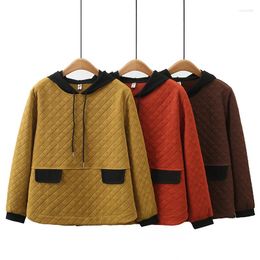 Women's Hoodies Spring Autumn Women Sweatshirt Jacquard Colour Block Hooded Pullover Female Casual Tops Oversize Clothing 4XL