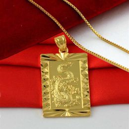 24k gold plated male yellow gold plated dragon pendant necklace men jewelry alluvial elegant vintage golden jewelry257g