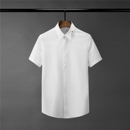 New Solid Colour Mens Shirts Luxury Metal Decoration Short Sleeve Mens Dress Shirts Fashion Slim Fit Male Plus Size 4XL277Y