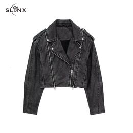 Women s Jackets SLTNX Fashion PU Leather for Women 2023 Vintage Chic Short Coat Female Front Zipper Motorcycle Jacket Outerwear 230919