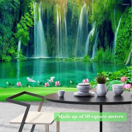 Wallpapers 3D Green Waterfall Lotus Mural Custom Large Size Full Coverage Wallpaper Living Room Bedroom Background Wall Decoration Painting