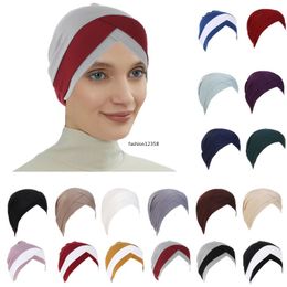 Forehead Cross Jersey Scarf Turban Muslim Inner Hijab Hat Women Chemo Cap Bonnet Beanies Hair Loss Headscarf Wrap Turbante