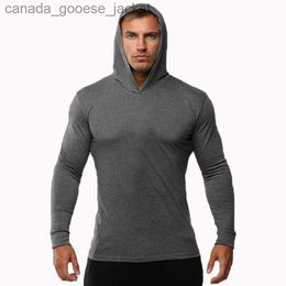 Men's Hoodies Sweatshirts Summer Thin Long Sleeve Hooded European Size Men's Fitness Sports Leisure Running Training GYM 100% Cotton Sweater NewL230920