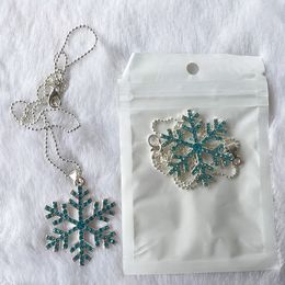 Bling Silvery Blue Snowflake Pendant Necklace Girls Jewellery Diamond Strass Snow Necklace Cosplay Accessories Girls Necklace XMAS Gifts M044