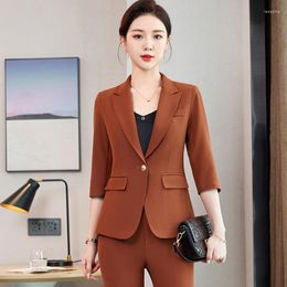 Women's Two Piece Pants Half Sleeve 2023 Spring Summer Formal Uniform Designs Pantsuits With And Jackets Coat Women Business Office Work