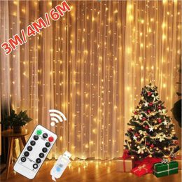 Christmas Decorations 4M 6M LED Curtain Garland on The Window USB Festoon Fairy Lights with Remote Year Led Decoration 230919