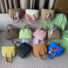Evening Bags 2023 Top Layer Cowhide Litchi Pattern Women's Mini Shell Bag Candy Colour Ladies One Shoulder Handheld Straddle
