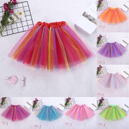 Women's Sleepwear Girls Rainbow Tutu Skirt Dance Party Ballet Tulle 2-8 Years 3 Layers Princess Birthday Dress Small Short