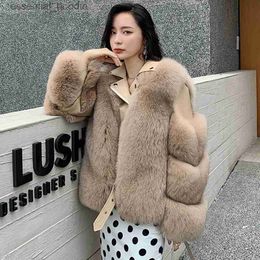 Women's Fur Faux Fur Luxury 2023 Real Fox Fur Coats With 100% Genuine Sheepskin Leather Jackets Natural Fox Fur Wholeskin Female Parkas L230920