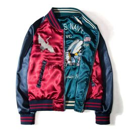 Men's Jackets Japanese style Printing Designer Bomber Jackets Mens New Satin Fabrics Stand Collar Varsity coat Jacket both-side wearable baseball jacket x0920
