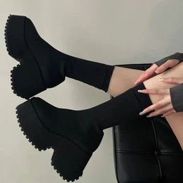 Boots Dropship y Platform Super High Heels Gothic Women Punk Comfy Fashion Stretch 2023 Winter Knitted 230920