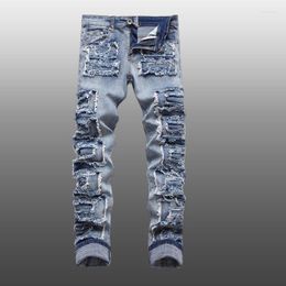 Men's Jeans Bootcut Vintage Alphabet Hop Print Hip S For Men Noir Homme Destroyed Ripped Jean Skinny Stretch Denim Pant