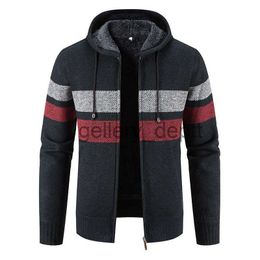 Men's Sweaters 2023 Autumn/Winter New Fashion Casual Striped Hooded Sweater For Men Plus Fleece Thickened Warm High Quality Plus Size Coat 5XL J230920