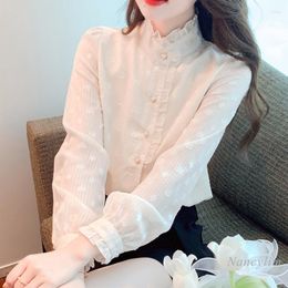 Women's Blouses 2023 Autumn Undershirt For Women Stand Collar Ruffled Apricot Blouse Fashionable Long Sleeves Bottoming Top Blusas Mujer