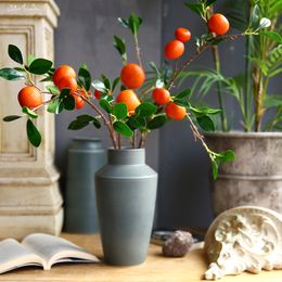 Other Event Party Supplies SunMade 1Pc Vivid Orange Branch with Leaves Artificial Fruits Fake Plants Pography Props Flowers Artificaless 230919