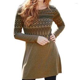 Women's T Shirts Printed Neck Long Sleeve A Line Swing Shirt Dresses Casual Loose Tunics Blouses For Leggings N7YD