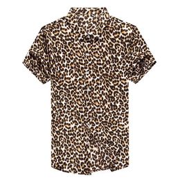 Men's Casual Shirts Leopard Print Mens 2021 Fashion Silk Men Button Down Summer Plus Size Clothing Social Club Party Dress254R