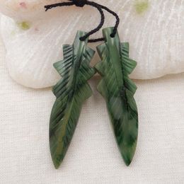 Loose Gemstones Natural Carved Green Leaves African Jade Earring Beads Semiprecious Jewelry Design For Woman 41x13x4mm5.5g