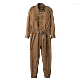 Men's Jeans Men Pockets Cargo Jumpsuits Epaulet Full Sleeve Overalls Elastic Waist Joggers Pants