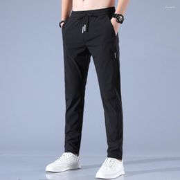 Men's Pants Spring And Autumn Elastic High Waist Drawstring Pocket Solid Bright Line Decoration Harlan Straight Sports Fashion