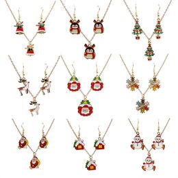 2023 New Fashion Christmas Themed Jewellery Set Christmas Tree Snowman Santa Claus Stocking Cane Pendant Necklace Earrings Set Gifts