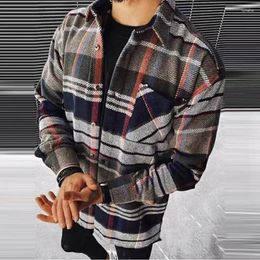 Men's Jackets Retro Plaid Printed Coats Men Casual Loose Long Sleeve Outerwear Spring Autumn Winter Mens Fashion Turn-down Collar