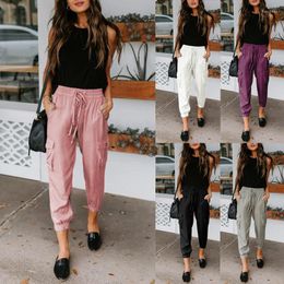 Women's Pants Spring And Summer Style Solid Color Loose Casual Pocket Drawstring Leggings Women Female Lady Trousers