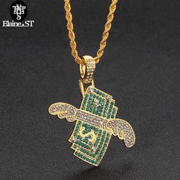 Whole 2021 Money Cubic Zircon Iced Out Chain Flying Cash Pendant Necklace Hip Hop Charm Chains Jewelry For Men Women Necklaces236M