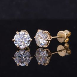 Starsgem Classic Fine Jewelry 18k Solid Yellow Gold with 7mm D/vvs Diamond Moissanite Stud Earrings