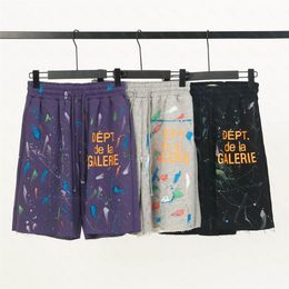 Galleries DEPT Harajuku 23SS Summer Vintage Letter Printed de la Logo Streetwear Hip Hop Splash paint Drawstring Unisex Beachwear Men Casual gym Shorts QZH