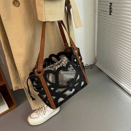 Shoulder Bags Hollow Bucket Bags Black Tote Casual PU Leather Shoulder Bag Fashion Luxury Designer Brand Handbags For Women 2023 Newblieberryeyes