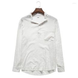 Men's Casual Shirts 2023 Fall Fashion Mens Cotton Linen For Men Vintage Solid Plain Stand Collar Long Sleeve Henley