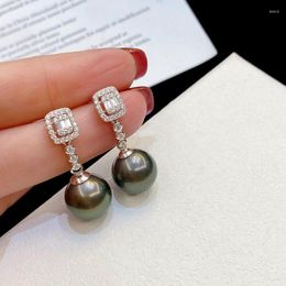 Stud Earrings HENGSHENG Trendy 11-12mm Tahiti Black Pearls Fine Elegant Fashion 925 Sterling Silver For Women Girls Jewelry Gift