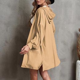 Women's Jackets Hooded Pocket Solid Colour Long Sleeve Cardigan Jacket Winter Warm 2023 Plus Size Streetwear Elegant Overcoat