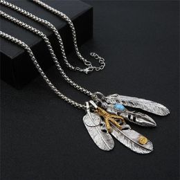 Feather Necklace Stainless Steel Pendant Hip Hop Jewellery Accessories Long Chain Men Party Decoration Chains260W