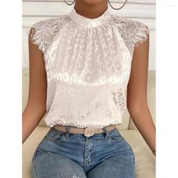 Women's Blouses Leisure Solid Pink Shirts Pullover Stand Collar Top Lady Loose Sleeveless Sexy Lace Shirt Womens Summer Blusas Mujer