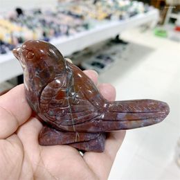 Decorative Figurines Natural Ocean Jasper Crystal Bird Carving Animal Statue Healing Gemstone Crafts For Halloween Decoration Gift 1pcs